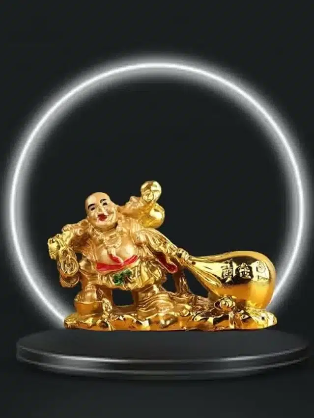 Polyresin Laughing Buddha Showpiece, Gold, 7.5 cm