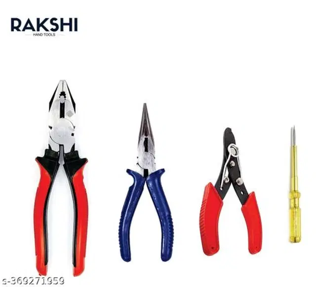 Combo of Long Nose Plier, Wire Cutter, Line Tester & Cutting Plier, Multicolor, Set of 4