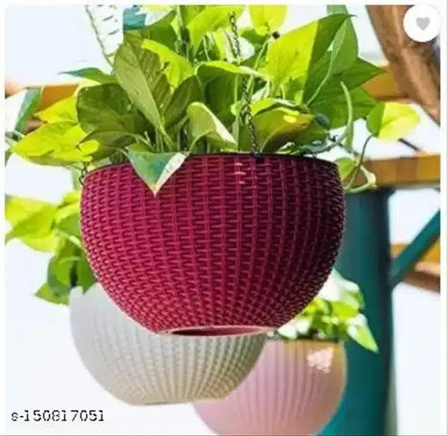 Hanging Flower Pots with Metal Chain, Multicolor, Pack of 3