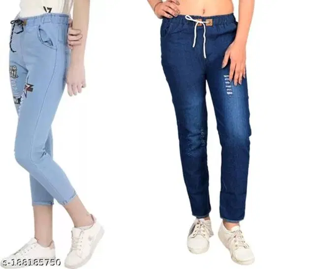 Denim Jeans for Girls, Pack of 2 (Blue, 11-12 Years)
