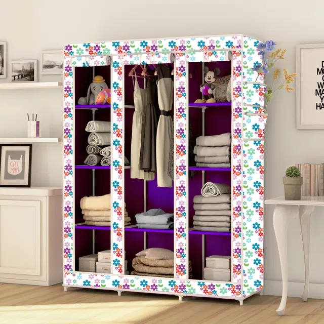 Plastic Printed Collapsible Wardrobe, Purple