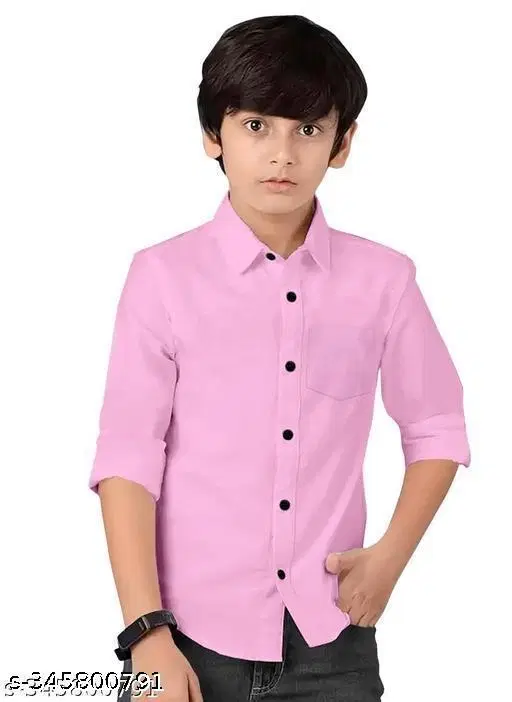 Solid Long Sleeve Spread Collar Shirt for Boys (Pink, 10-11 Years)