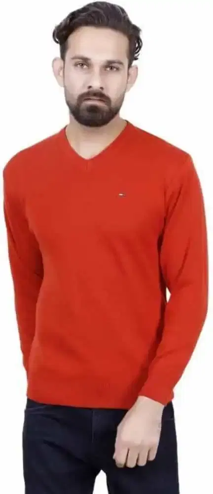 KRYPTAR men's Solid Full Plain Sweater (Red, S) (KPTR4084)