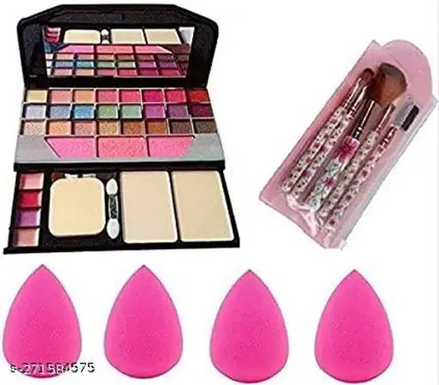 Face Foundation & 5 Pcs Makeup Brush with 4 Pcs Makeup Sponge Blender, Multicolor, Set of 6
