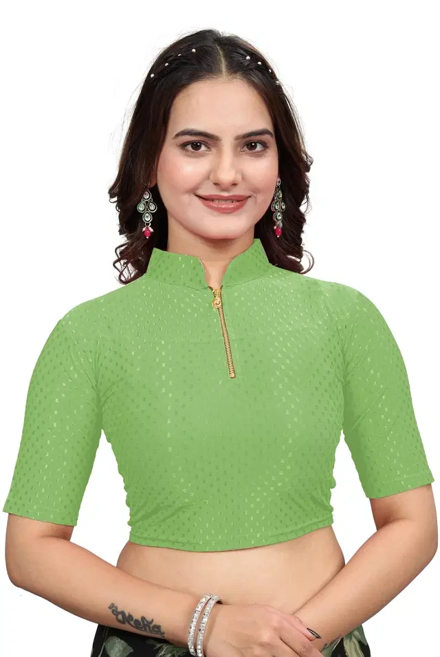 Cotton Lycra Solid Stitched Blouse for Women (Mint Green, 32)