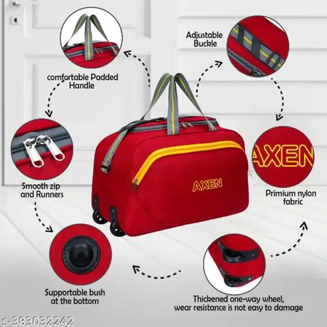 PU Trolley Duffel Bag for Men & Women, Red