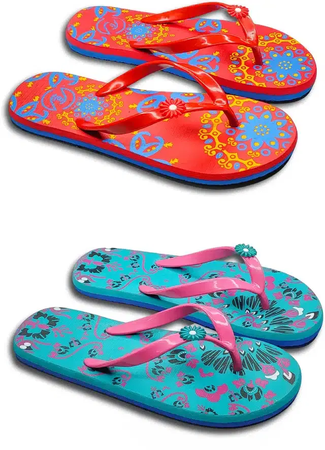 Flip Flops for Women, Pack of 2 (Multicolor, 7)