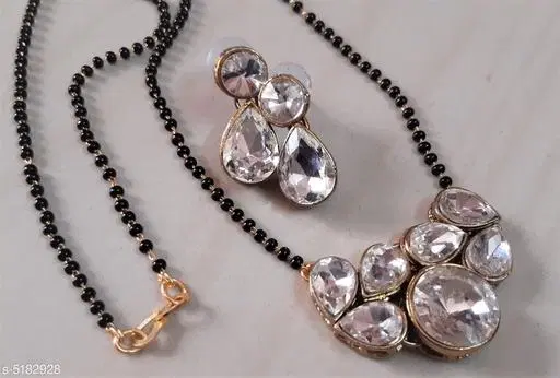 Alloy Mangalsutra With Earring for Women, Black