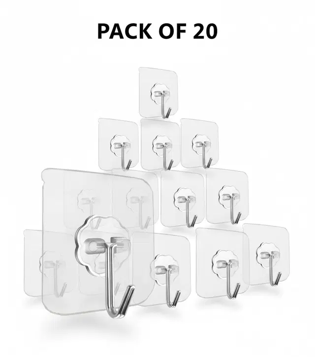 Plastic Wall Hooks, Transparent (Pack of 20)