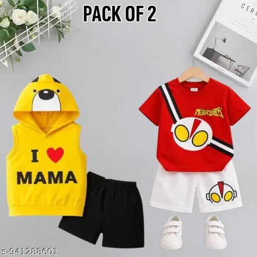 Cotton Clothing Set for Boys, Pack of 2 (Multicolor, 0-3 Months)