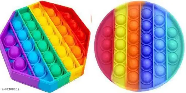 Silicone Pop It Fidget Stress Relief Toy, Multicolor, Pack of 2