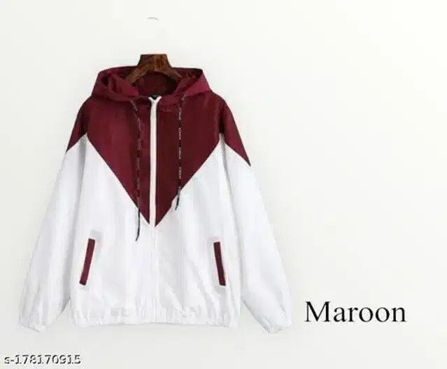Polyester Full Sleeves Printed Hooded Jacket for Men (Maroon & White, XXL)