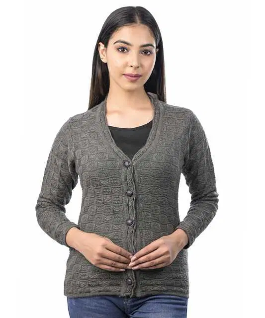 Women's Full Sleeves Cardigan (Grey, M) (M161)