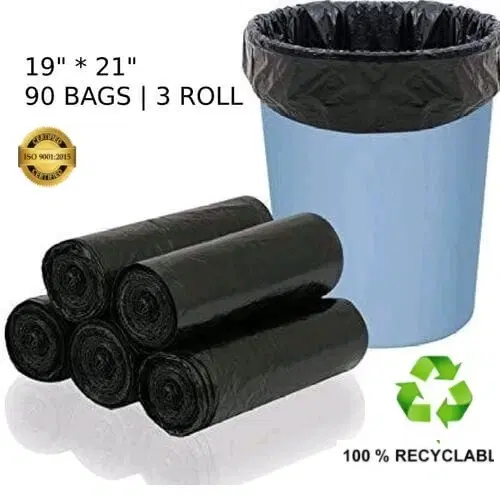 Disposable Garbage Bags, Black, 19x21 inches, 30 Pcs in 1 Roll, Pack of 3 Rolls