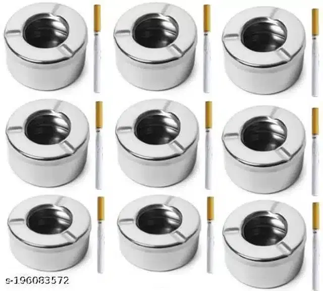  Cigarette Ashtray, Silver, Pack of 9