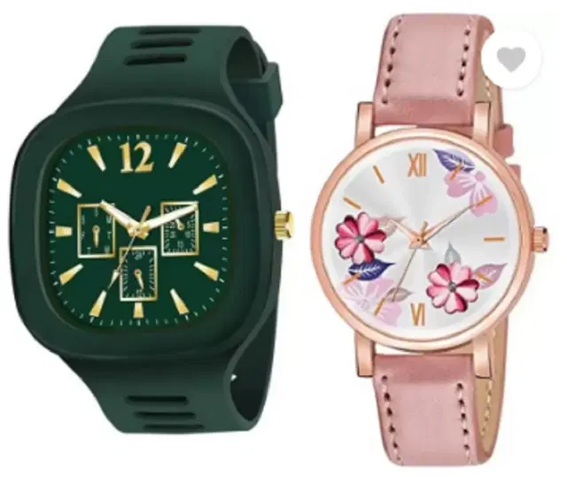 Leather Strap Analog Watch for Women & Girls, Pack of 2 (Multicolor)