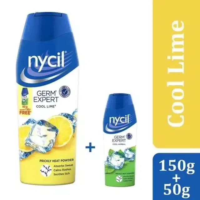 Nycil Cool Lime Prickly Heat Powder 150 g + Nycil Cool Herbal Powder 50 g Free