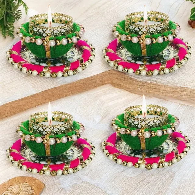 Metal Designer Tealight Candle Holder, Multicolor, 8x8x4 cm, Pack of 4