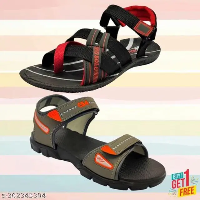 Sandals for Men, Pack of 2 (Multicolor, 6)