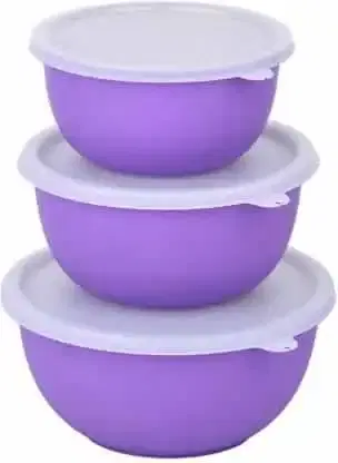 Classic Essentials Stainless Steel Vegetable Bowl, Purple-White, Pack of 3, CE-MSB-3BLU