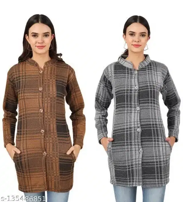 Woolen Cardigans for Women, Pack of 2 (Multicolor, L)