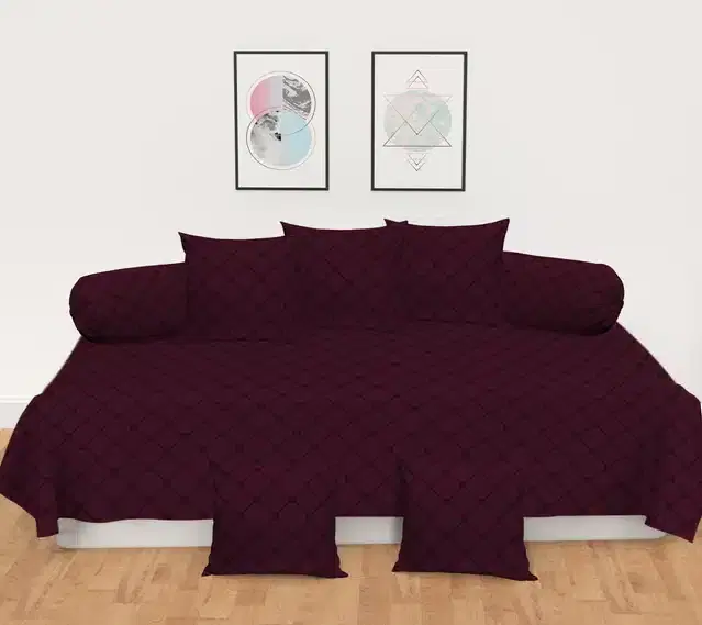 Microfiber Diwan Cover Set, Maroon, Pack of 8