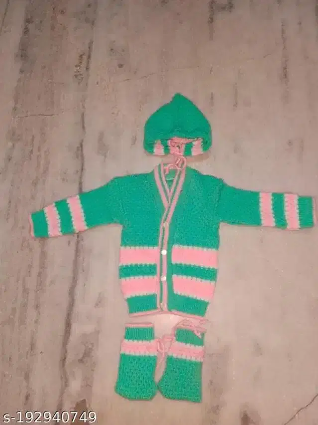 Woolen Sweater & Pant with Socks & Cap for Kids (Multicolor, 3-6 Months)