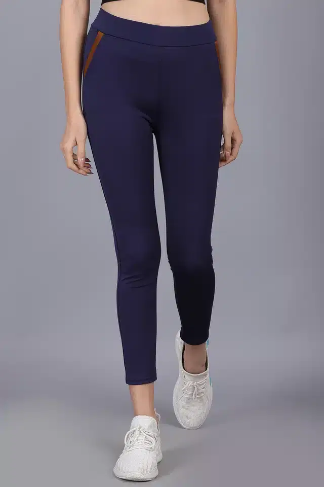 Polyester Solid Tights for Women (Navy Blue, 28)