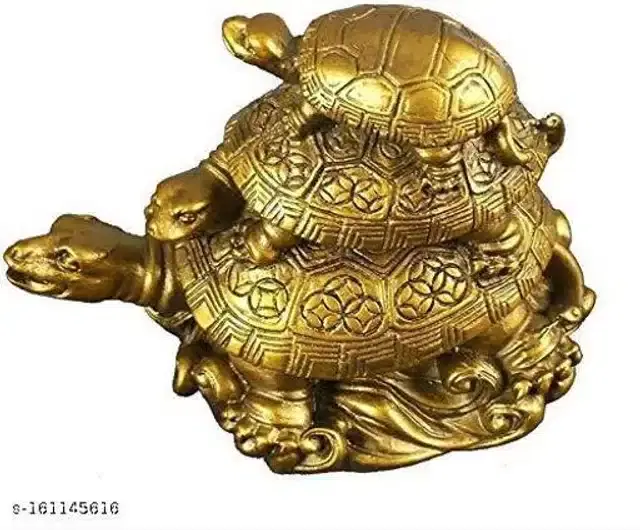 Feng Shui Triple Tortoise Showpiece, Gold