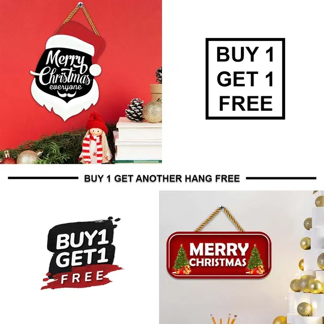 Wooden Wall Hanging for Christmas, Multicolor, Pack of 2