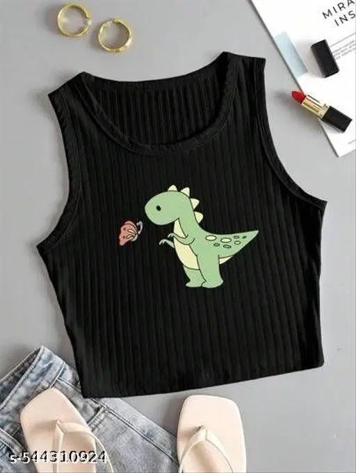 Cotton Blend Printed tops for Women, Black (XS)