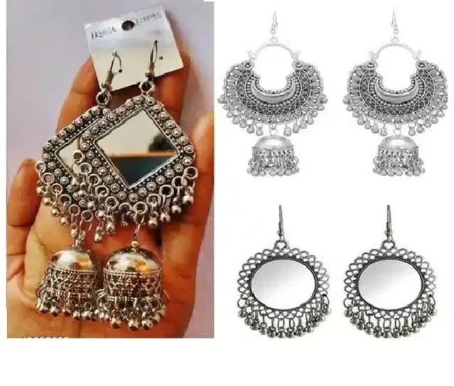 Fancy Earring for Women, Set of 3 (Silver)