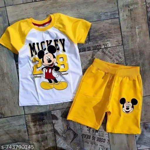 Cartoon Printed Cotton T-Shirt with Shorts Set for Kids (Multicolor, 4-5 Years)
