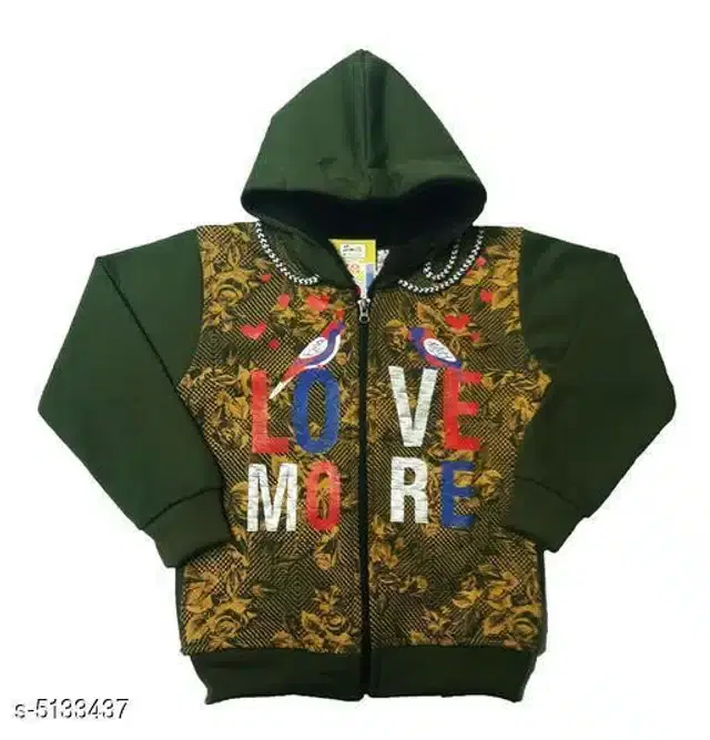 Fleece Printed Full Sleeves Hooded Sweatshirt for Girls (Dark Green, 4-5 Years)