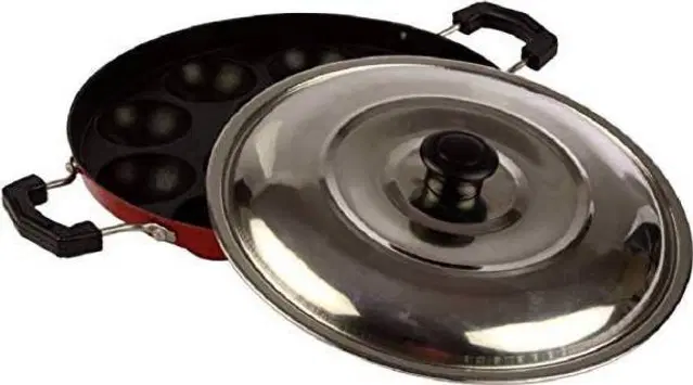 ZODEX 12 Cavities Non Stick Appam Patra with Lid and Side Handle, Multicolor, 21 cm