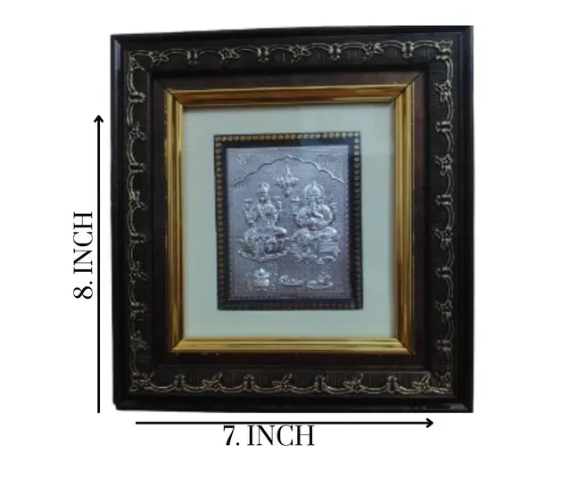 Wooden Laxmi Ganesha Ji Wall Frame, Silver, 7x8 inches