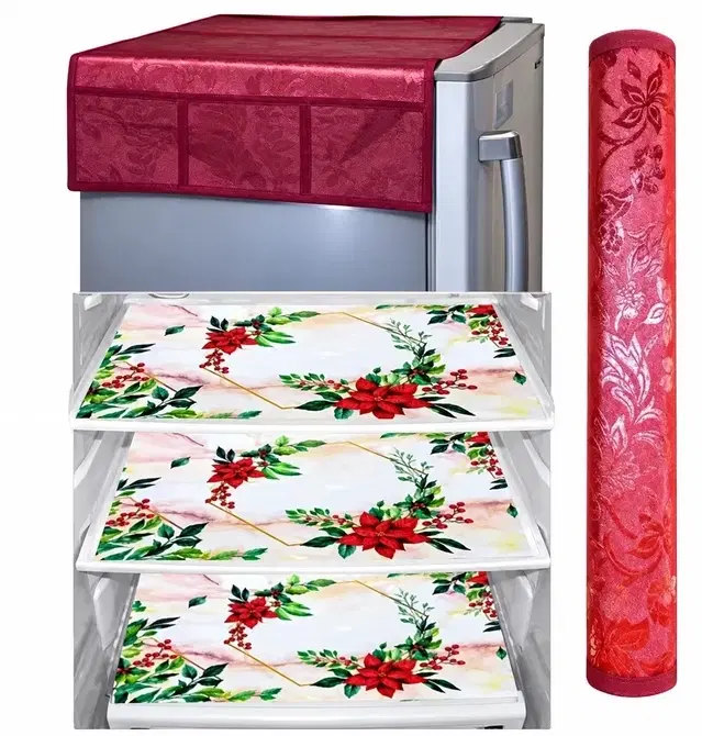 Knitted Fridge Cover, With 3xFridge Mat And 1 xHandle Cover Pack Of 5 Abstract Red