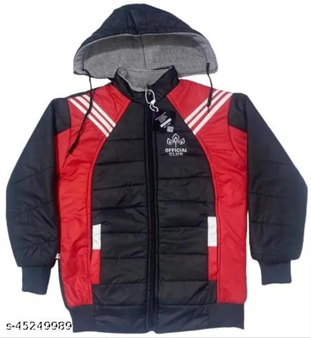 Polyester Jacket for Boys (Black & Red, 0-2 Months)