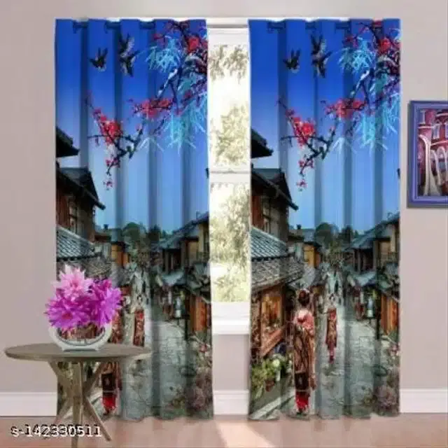 Polyester Window Curtain, Multicolor, 5 Feet, Pack of 2