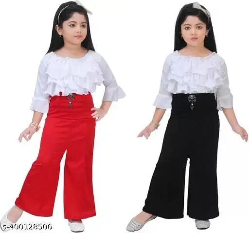 Cotton Blend Top & Pant Set for Girls, Pack of 2 (Multicolor, 10-11 Years)