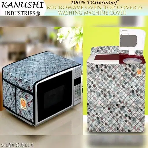 KANUSHI Industries® Microwave / Oven Top Cover With 4 Utility Pockets + 1 Pc Top Load Semi Automatic Washing Machine Cover (MICRO+WASMAC-SEMI-NW-NEW-02)