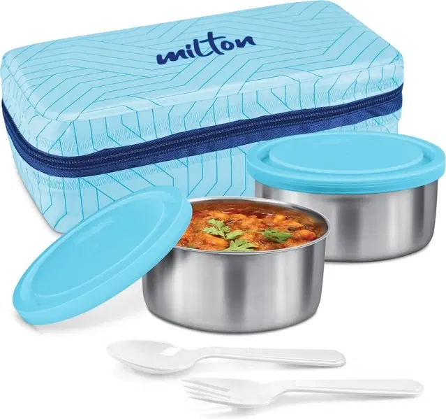 Milton New Mini Lunch Insulated Tiffin with 2 280 ml Each, Dark Blue 2 Containers Stainless Steel Office Lunch Box (560 ml)