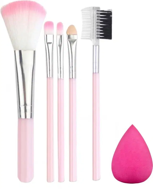 Professional Makeup 5 Piece Pink Brush With Beauty Blender, Pack Of 1