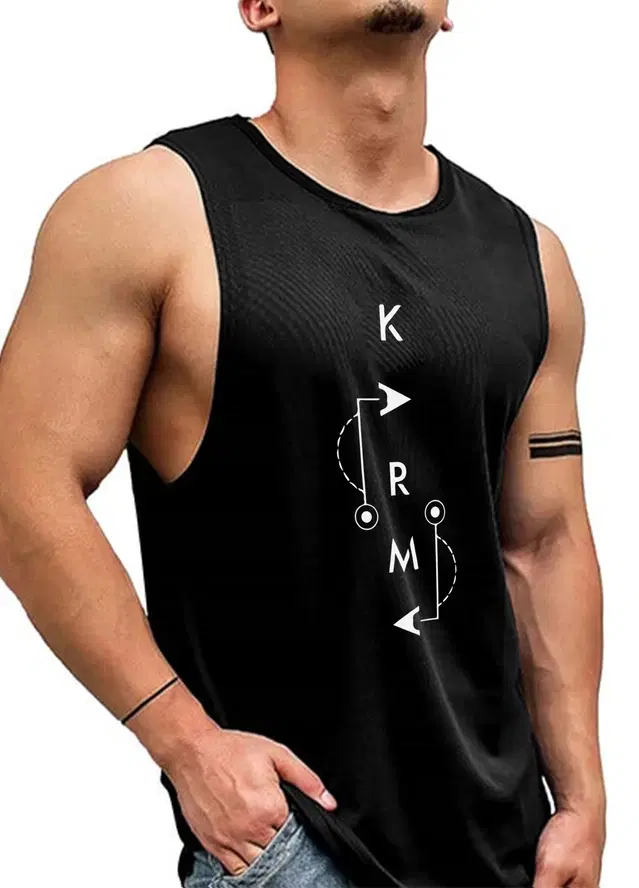 Polyester Printed Vest for Men (Black, M)