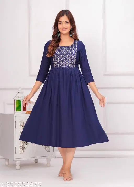 Rayon Kurti for Women, Blue (XS)