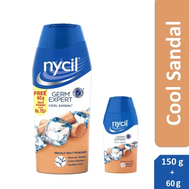 Nycil Germ Expert Prickly Heat Powder Cool Sandal 150 g (Get Cool Sandal 60 g Free)