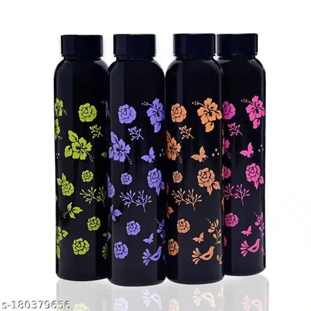 Water Bottle Set, Black, 1000 ml, Pack of 4