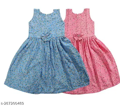 Pack Of 2 Frocks & Dresses for Girls (Blue, 5-6 Years)