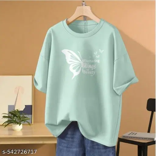 Cotton Blend Printed T-Shirt for Women, Mint Green (XXS)