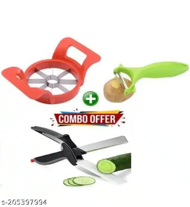 Combo of Apple Slicer with Clever Cutter & Pizza Cutter, Multicolor, Combo of 3